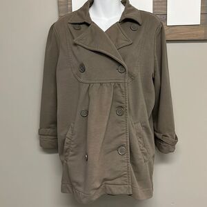 Preswick & Moore Sport Women Button Up Taupe Peplum Jacket with Pockets- Size 1X
